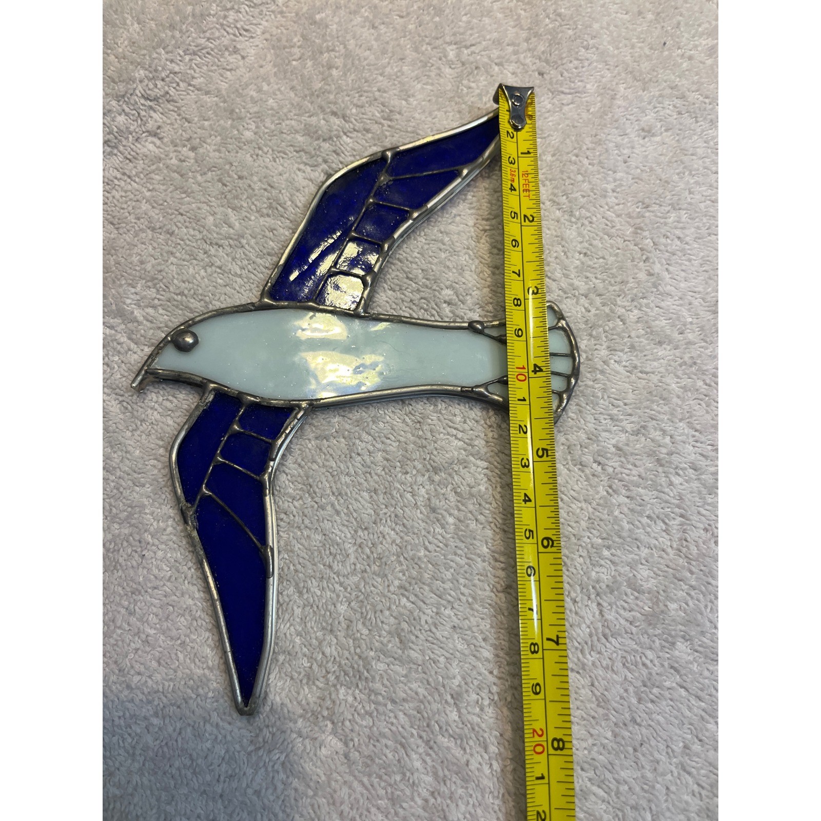 Vintage Stained Glass Seagull Suncatcher Blue White Coastal Nautical Window Art