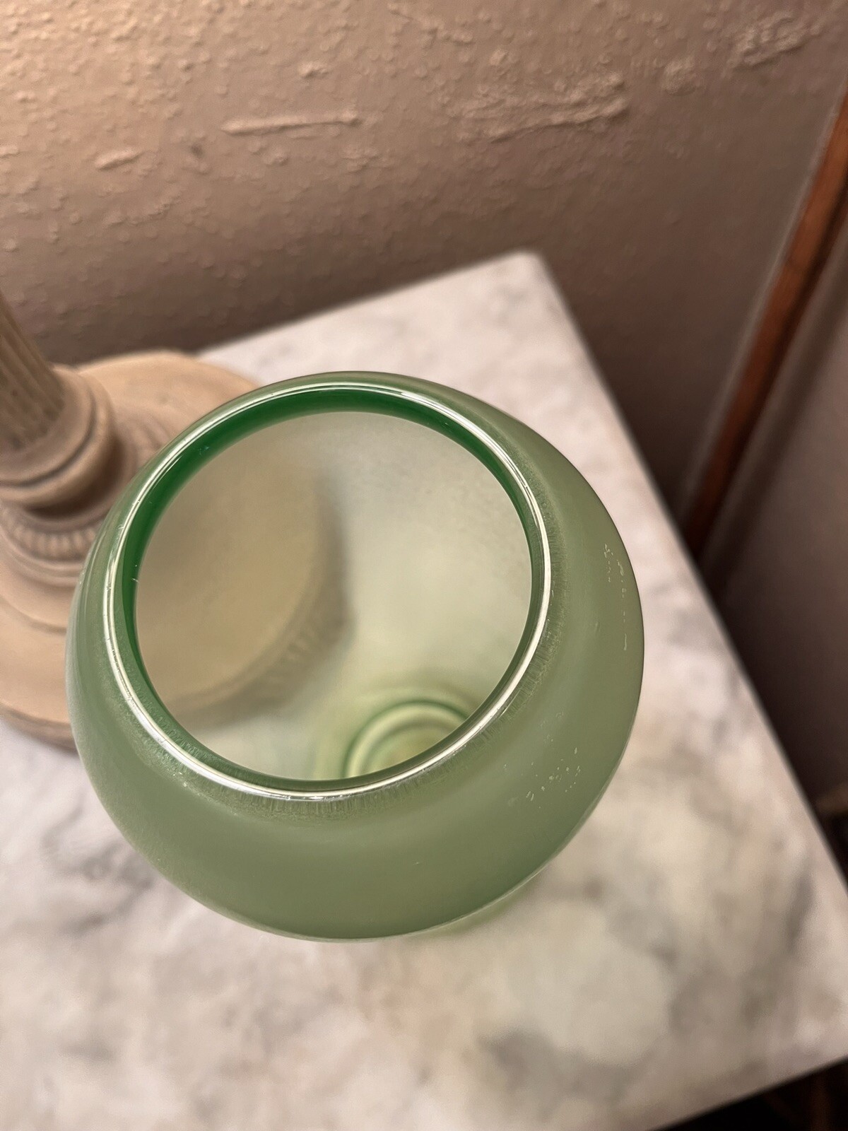 TIFFIN Green Stretch Glass Cupped Rim DAHLIA Vase, Vintage Deco
