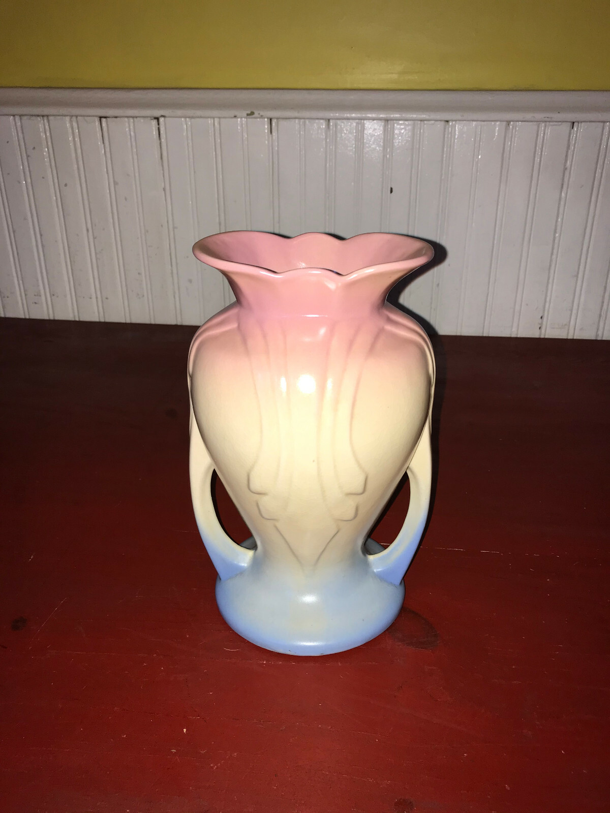 Vintage Hull USA Art Pottery Pink White & Blue Vase