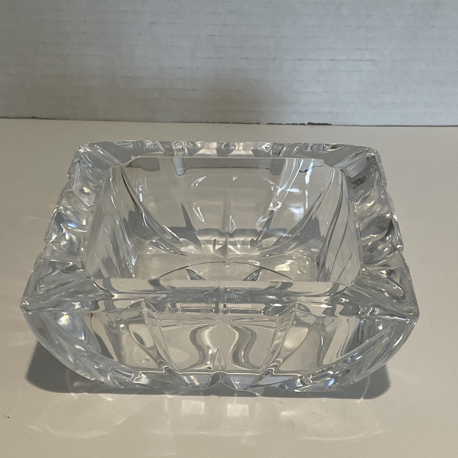 Vintage Cut Crystal Ashtray Trinket Dish Pinwheel Heavyweight Square MCM 1960s