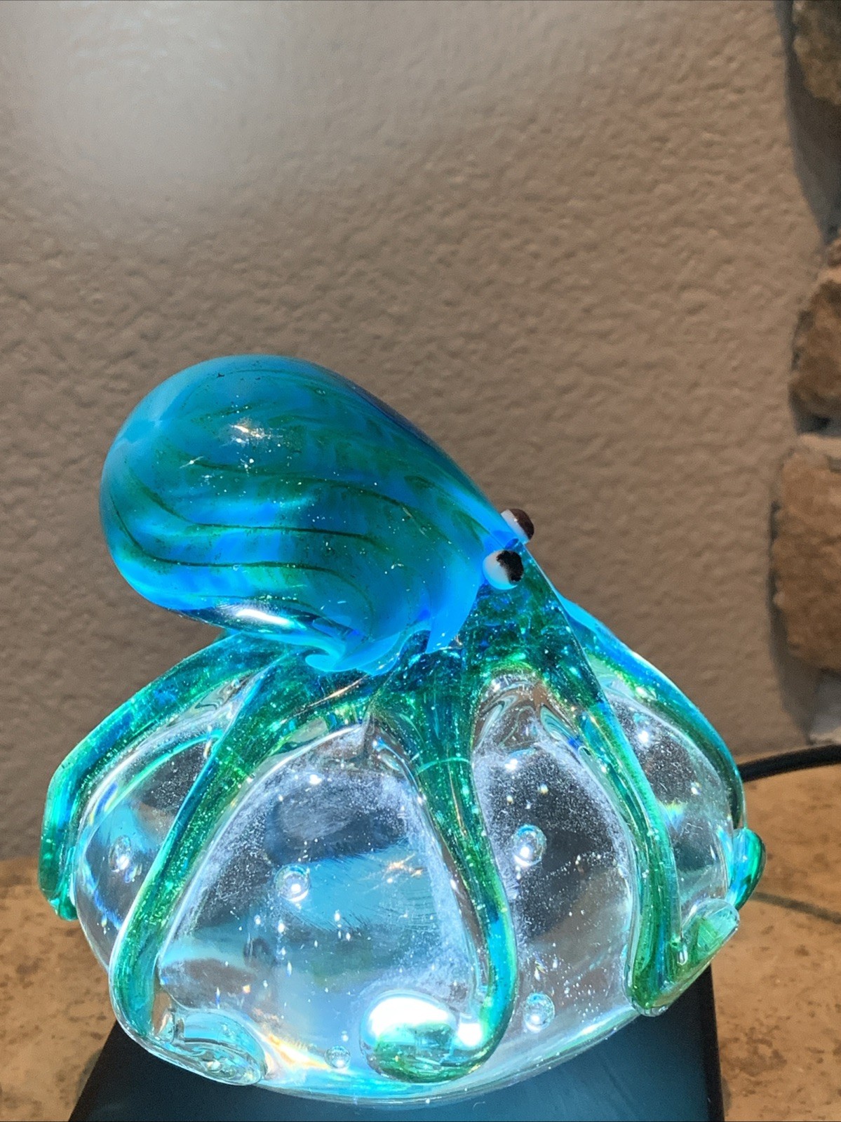 TEAL BLUE OCTOPUS PAPER WEIGHT HAND BLOWN ART GLASS 4.25″ TALL