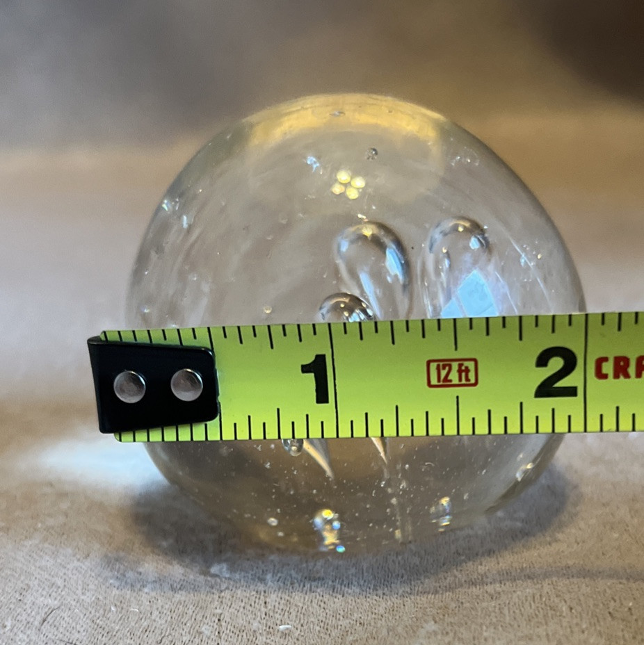VTG Small Paperweight Round Art Glass Sphere Suspended Bubble 2”X2” Chip Bottom