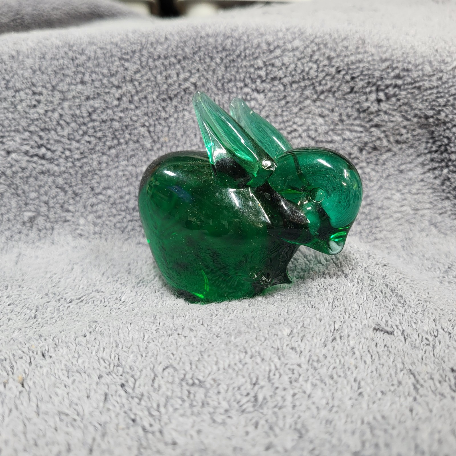 Emerald Green Glass Animal Paperweight Lot Bird Bunny Seal Whale Dove Elephant