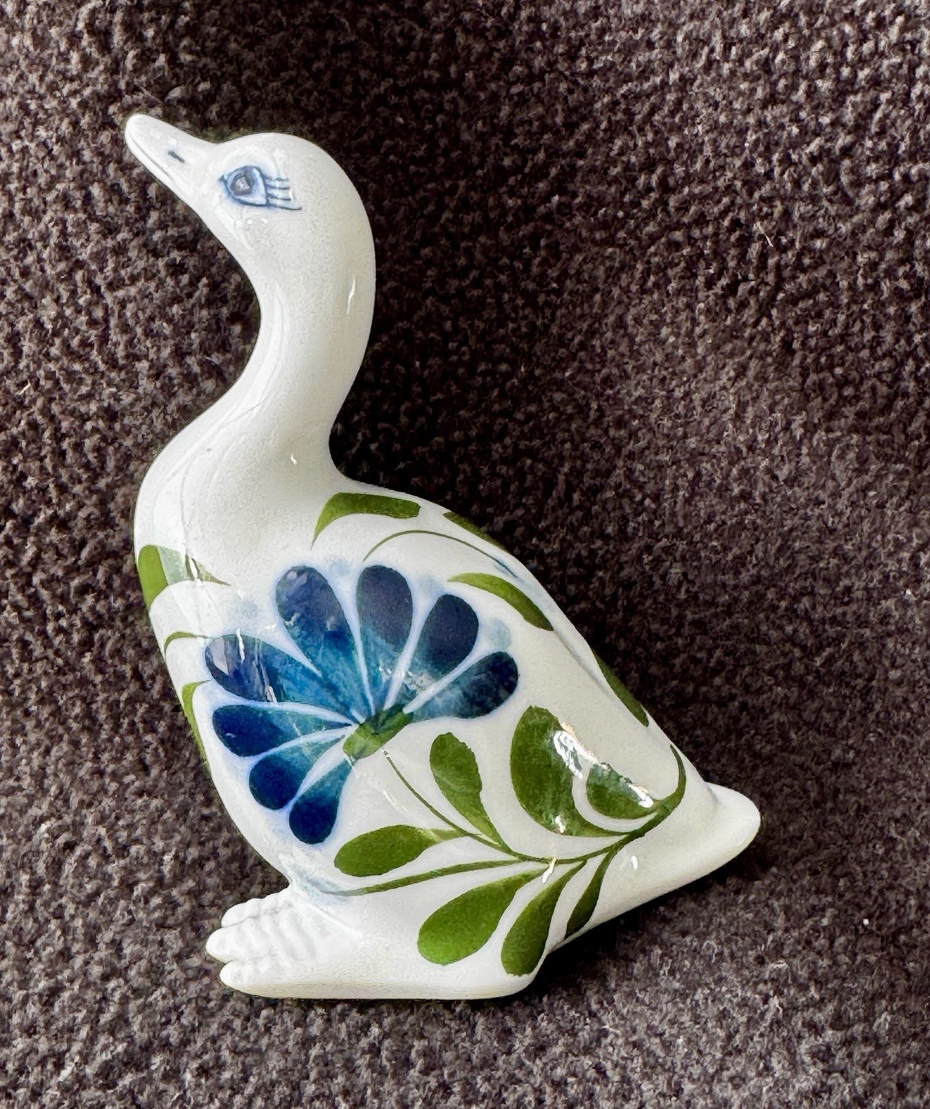 1990s Dansk Duck Sage Song Goose 3 1/4″ Porcelain Figurine Blue & Green
