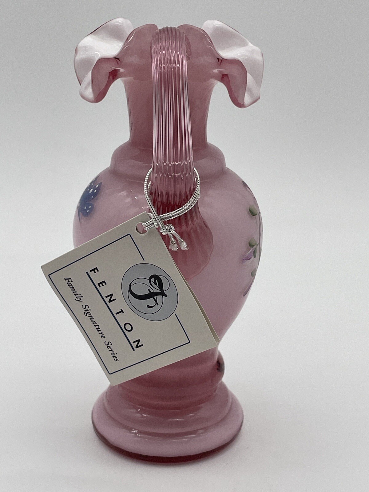 Vintage 1996 Lynn Fenton Art Glass Asters on Dusty Rose Overlay Pitcher #2071