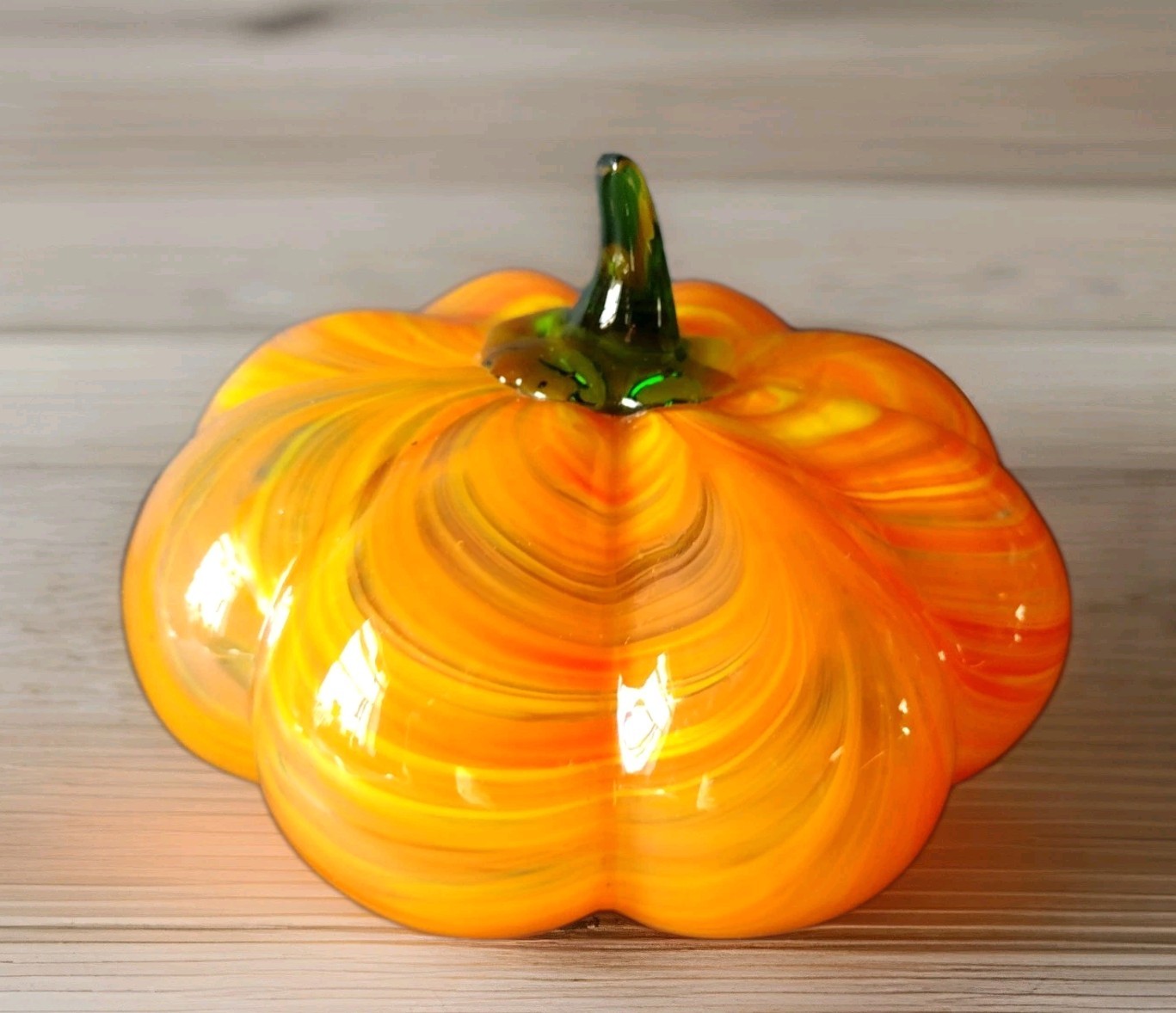 EC Translucent Hand Blown Art Glass Multicolor Swirl Pumpkin Wt. 1 Lb 9 Oz #B1
