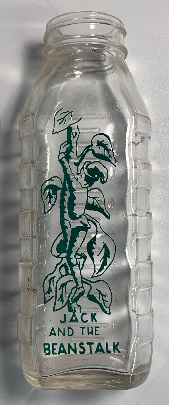 Vintage Samuel Callet Co Jack And The Beanstalk Clear Glass Baby Bottle 8 oz