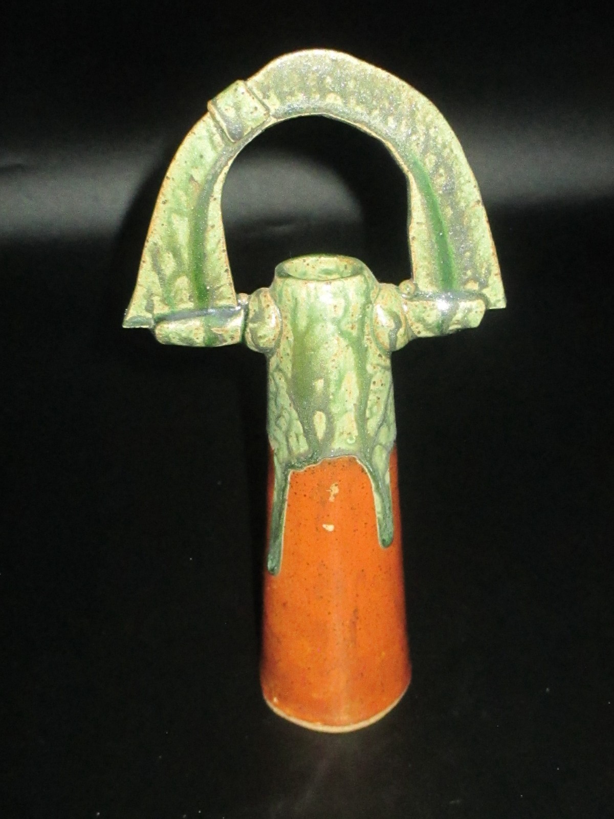 Unique Hand Crafted Studio Pottery Vase-Green and Brown