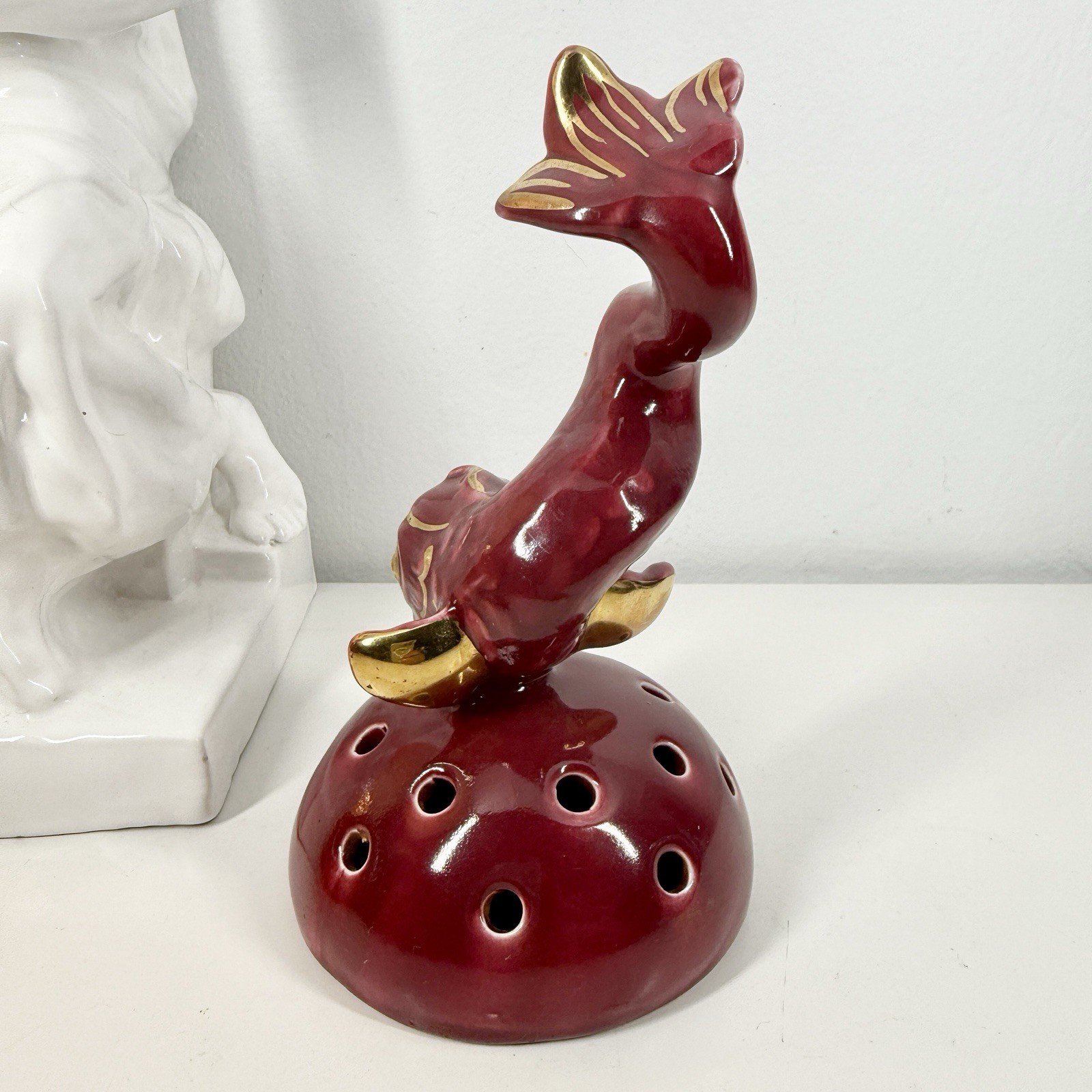 ARTHUR PERCY Art Deco FLOWER FROG Rod Rubyn DOLPHIN Upsala Ekeby GEFLE Sweden