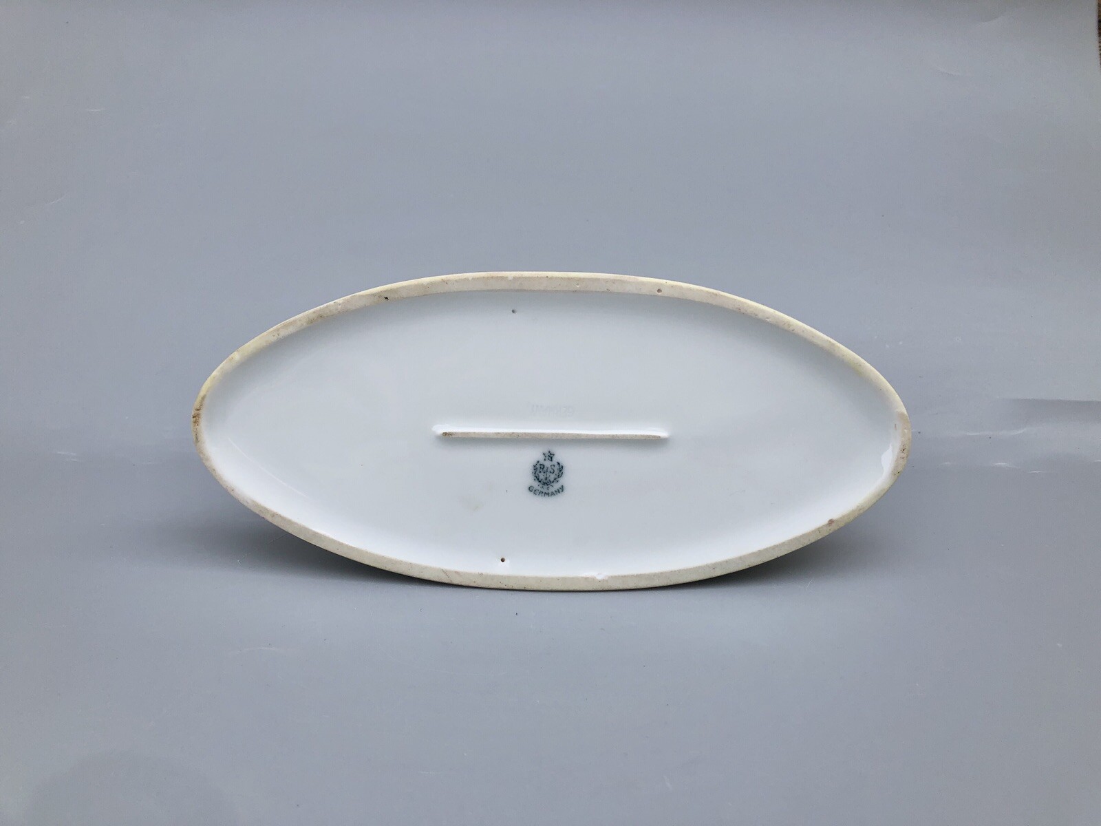 Vintage RS Germany Oval Porcelain Bowl Shallow Basket Pink Rose Gold Gilt
