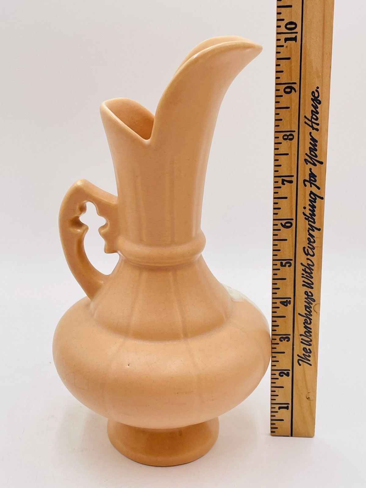 WELLER POTTERY ART DECO PEACH CORAL WHITE CAMEO ROSE FLORAL VASE PITCHER EWER