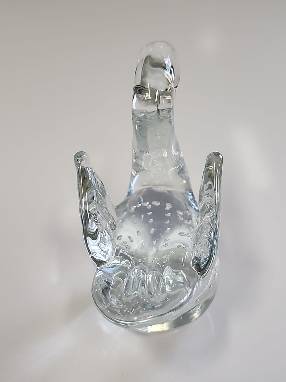 SWAN Art Glass Crystal Clear with Bubbles Inside Heavy Paperweight