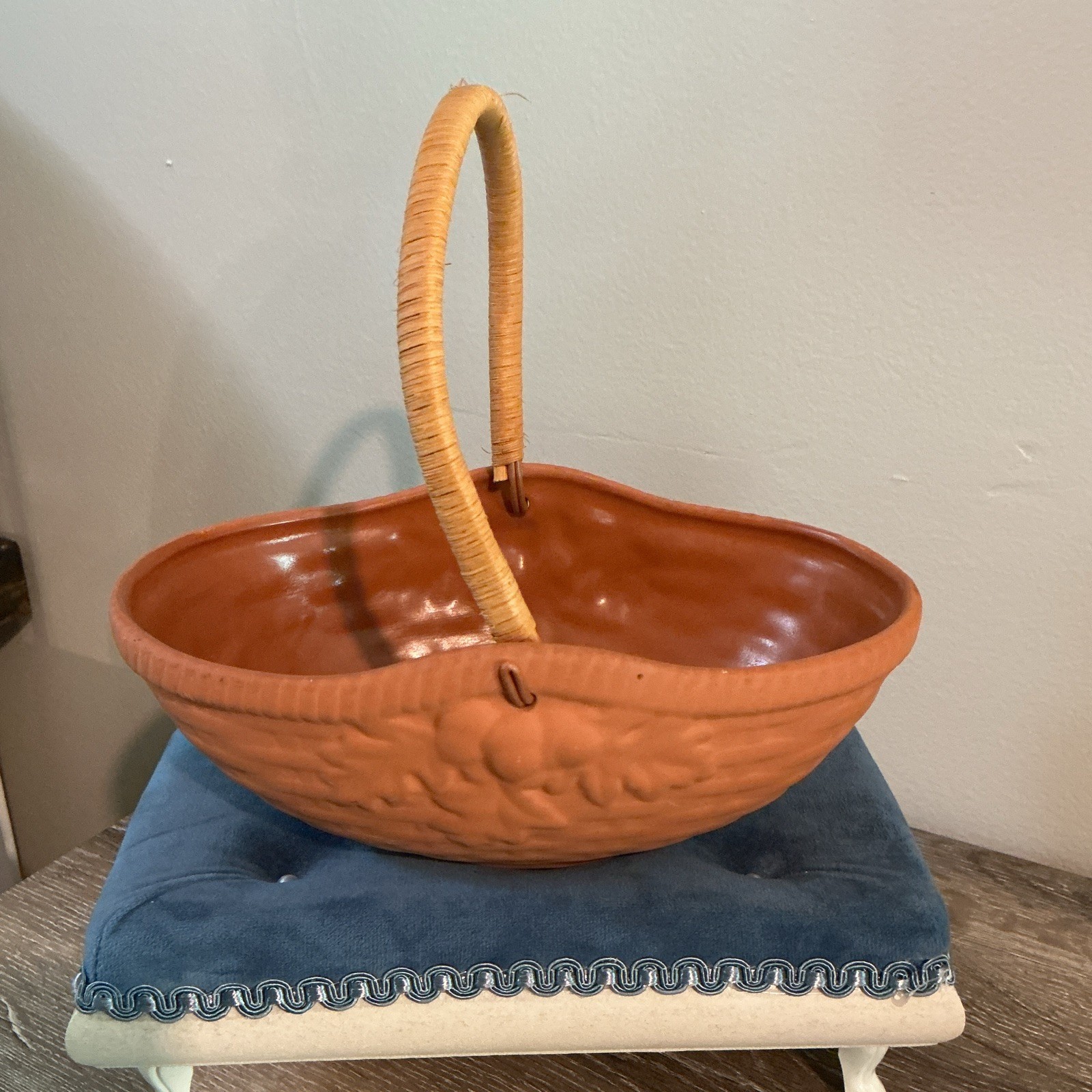Teleflora Vintage Earthenware Terracotta Oval Ceramic Basket with Handle
