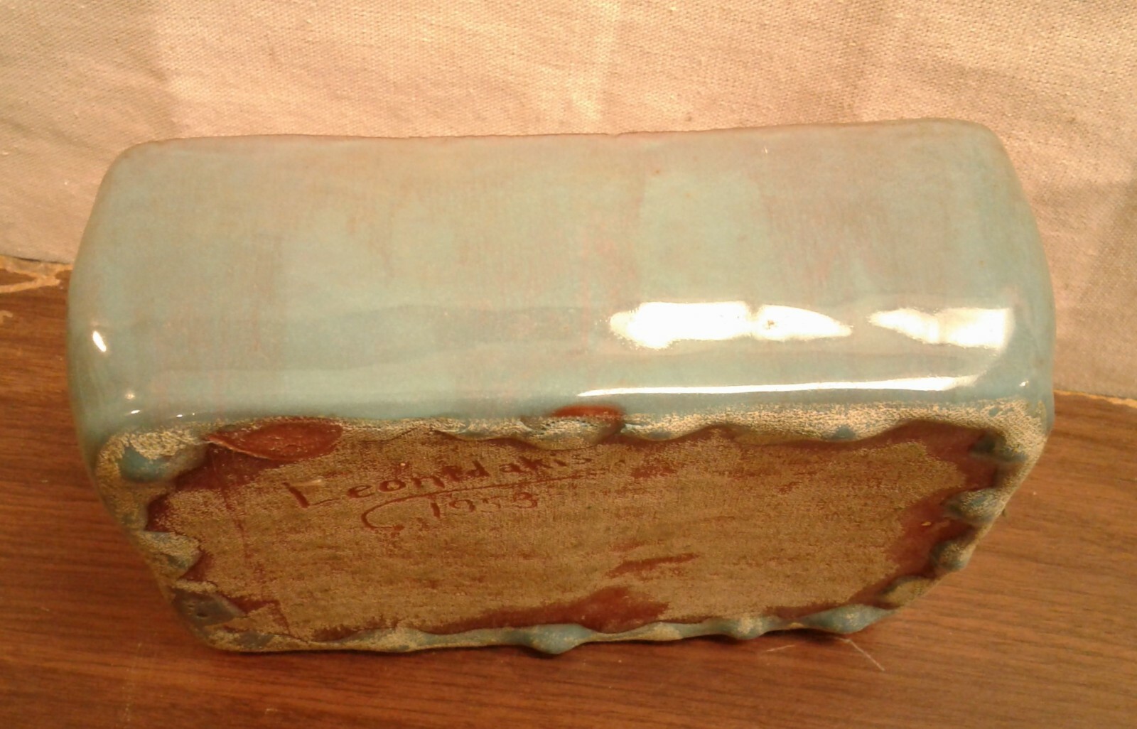 Vintage Studio Art Pottery Redware Turquoise Drip Glaze Rectangle Planter Signed