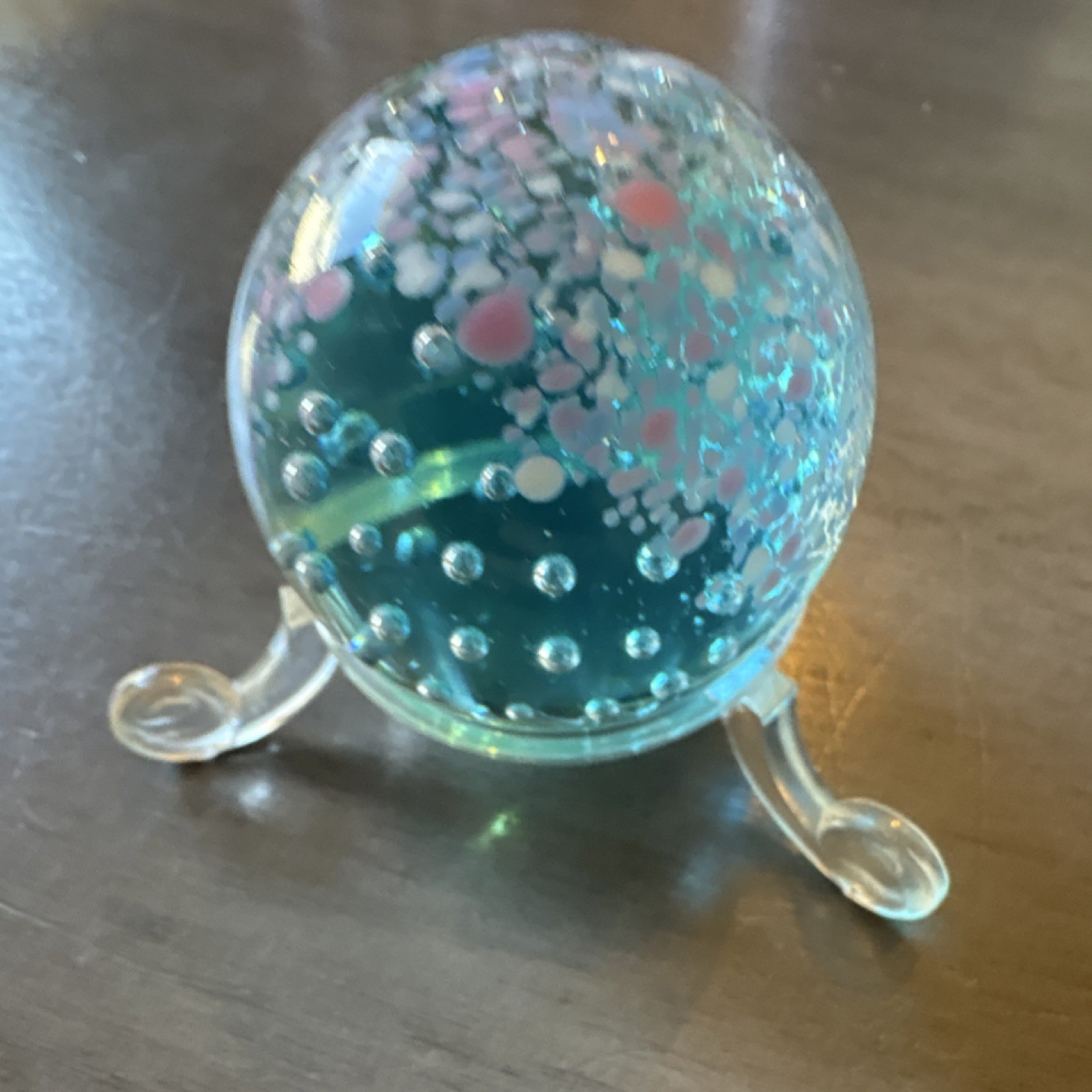 Art Glass Paperweight Blue Pink White Clear Decorative Glossy Finish