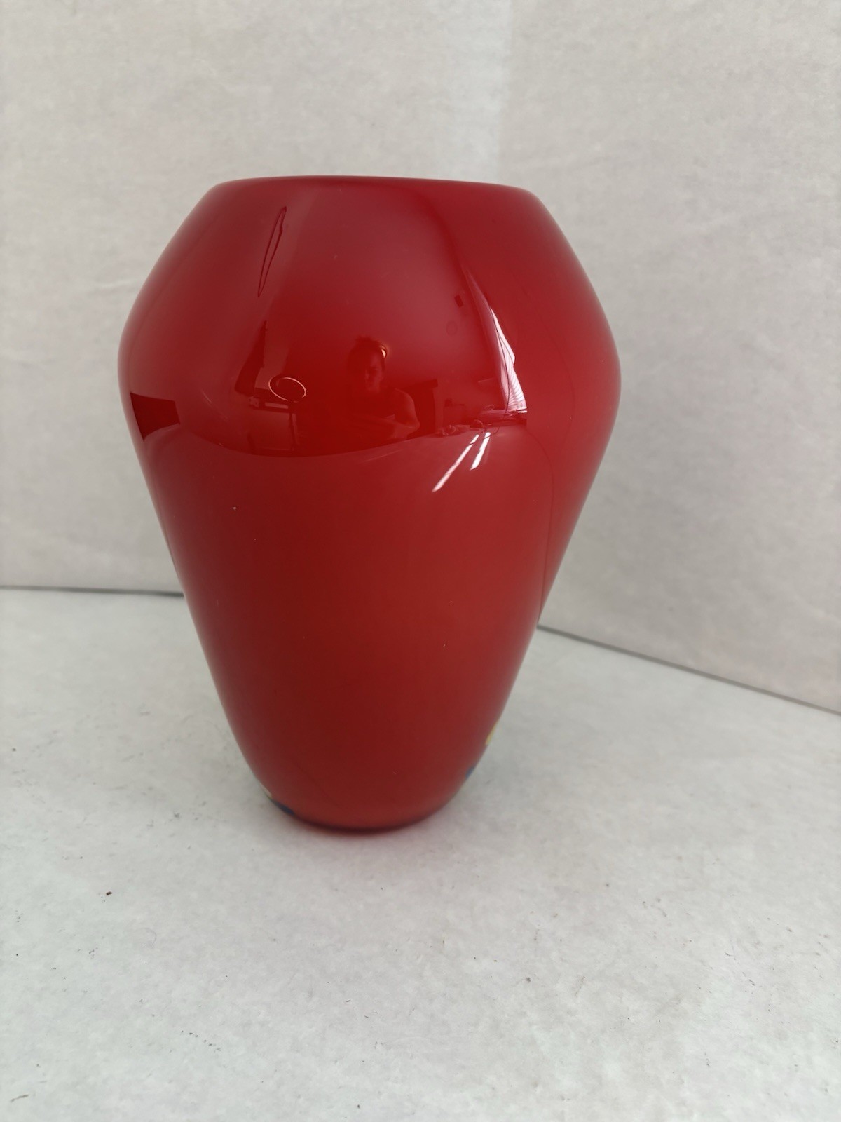 Red Splatter Spatter Glass Confetti Wide Mouth Vase Heavy Speckled Multicolor