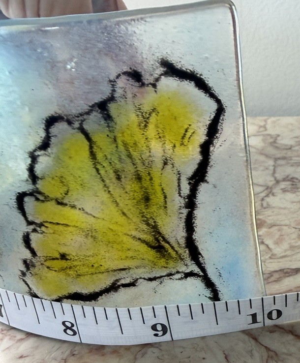 Linda Flynn Ginko Leaves Curved Panel Fused Glass 3 1/2 x 10