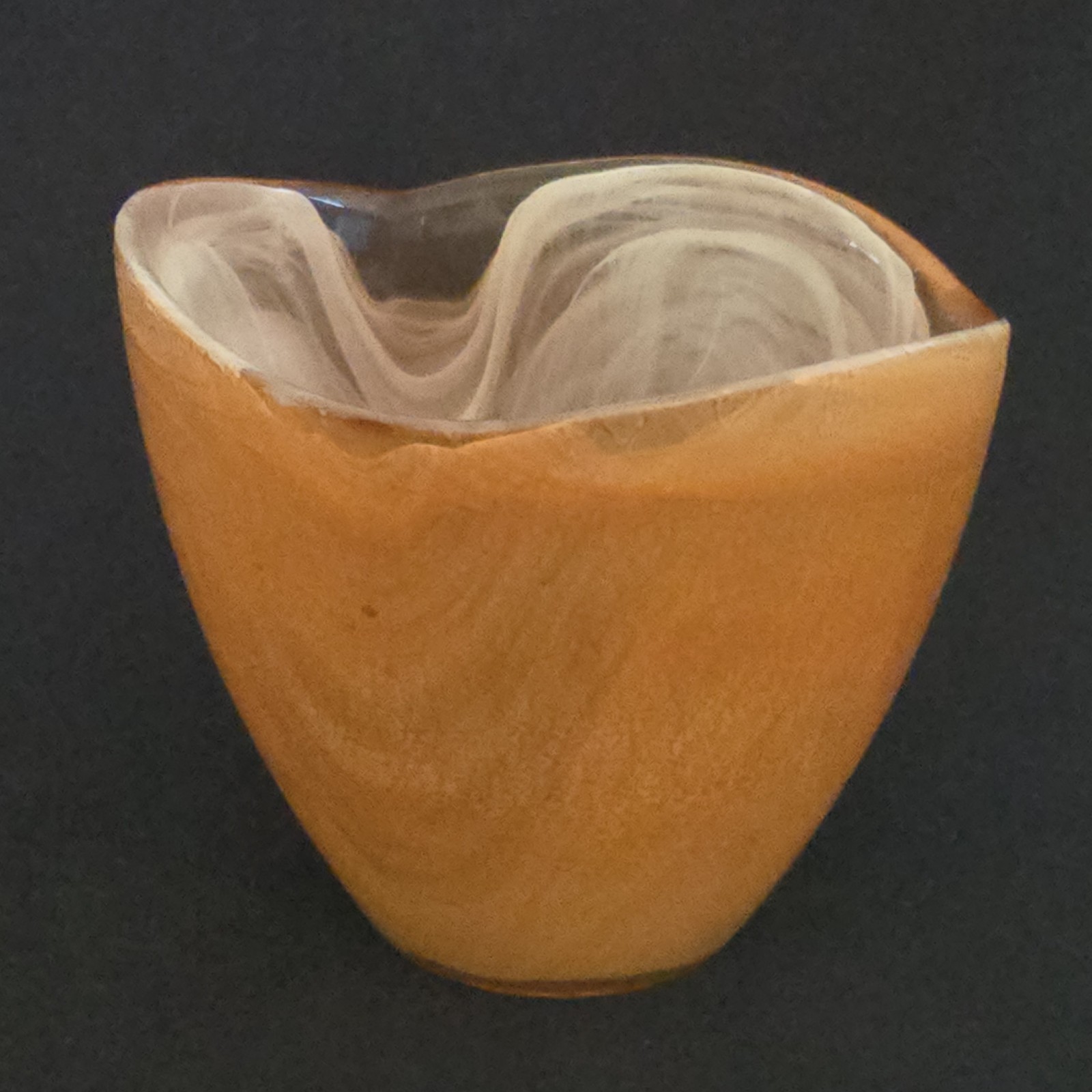 Art Swirl Glass Orange White Candle Holder Vase Bowl Unbranded 3¼” Tall w/ Issue