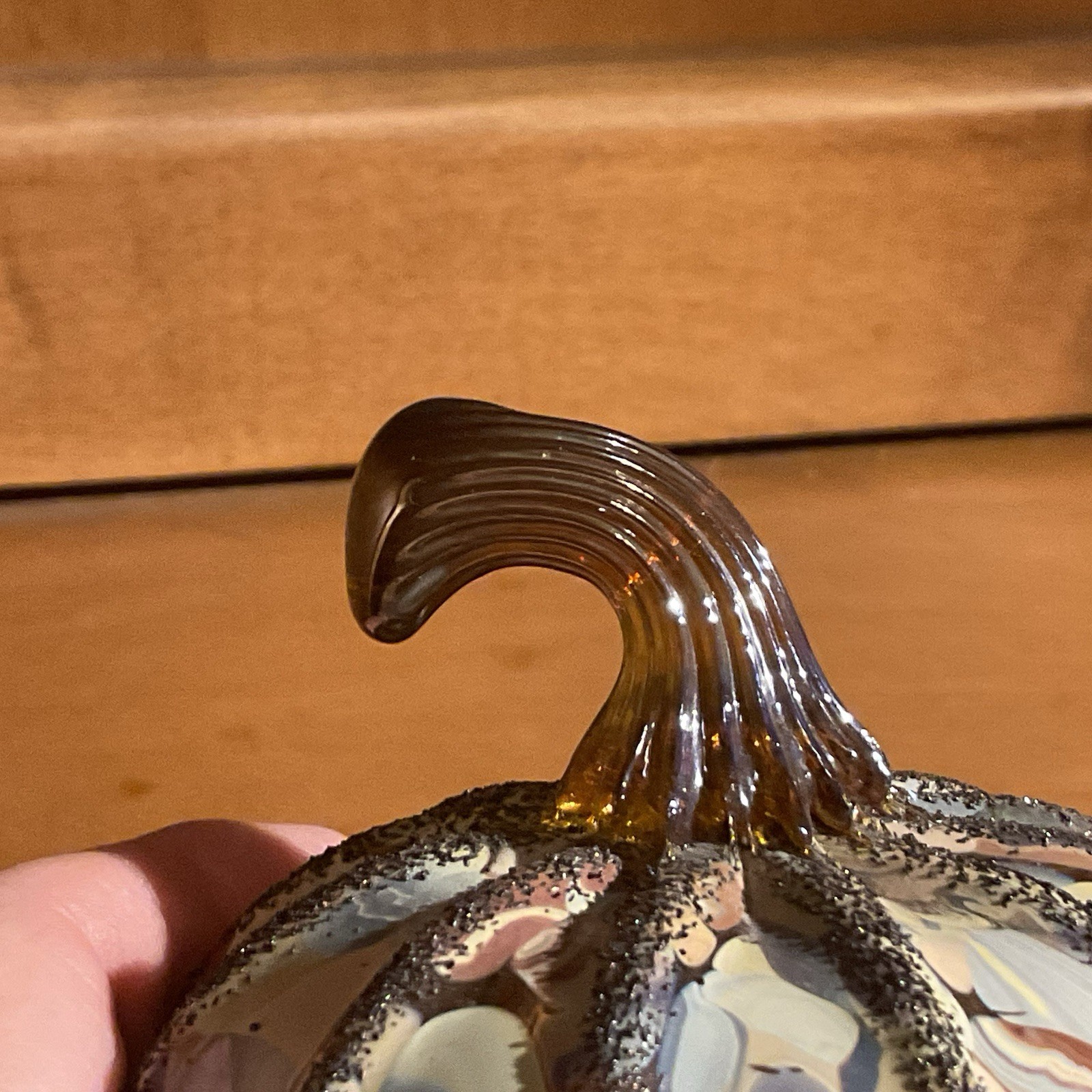 Lovely Handblown Glass Pumpkin-4″ tall & 3-1/2″ Diameter, Signed-2021