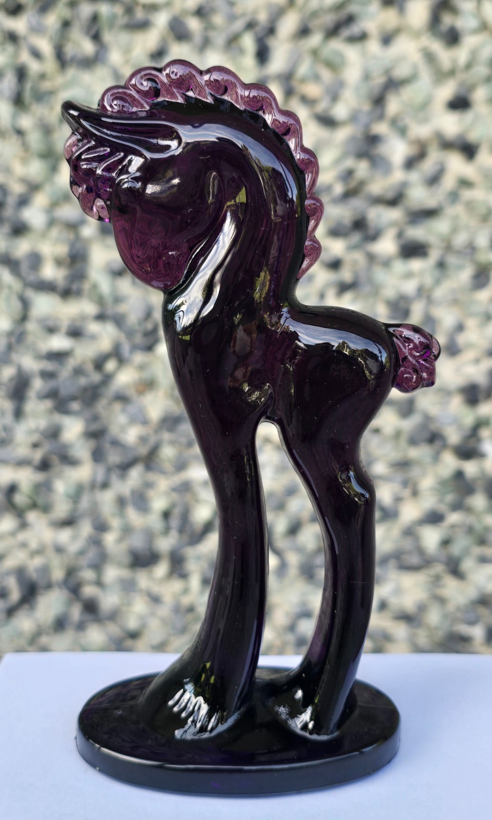 Vintage Mosser Amethyst Dark Purple Glass Trojan Horse figurine 5 5/8”