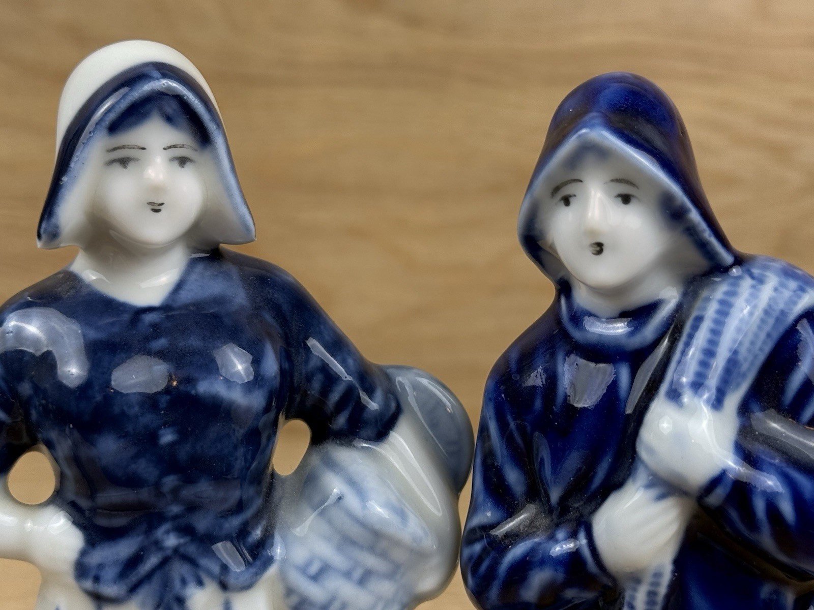 Set 2 (Pair) Vintage Delft Style Dutch Figurines-Blue & White Porcelain Japan