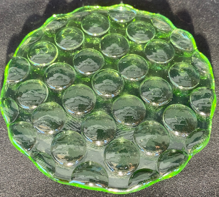 Green Vaseline glass uranium shooter Marble holder tile display yellow art lens