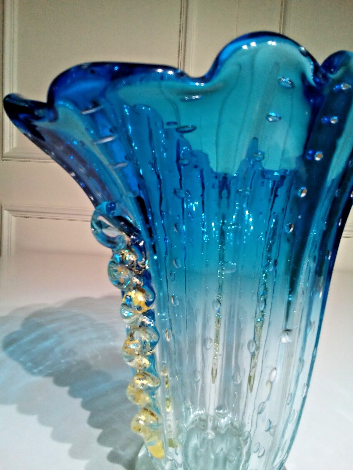 Barovier Toso Murano Large Controlled Bubble Bullicante Hand Blown Glass Vase