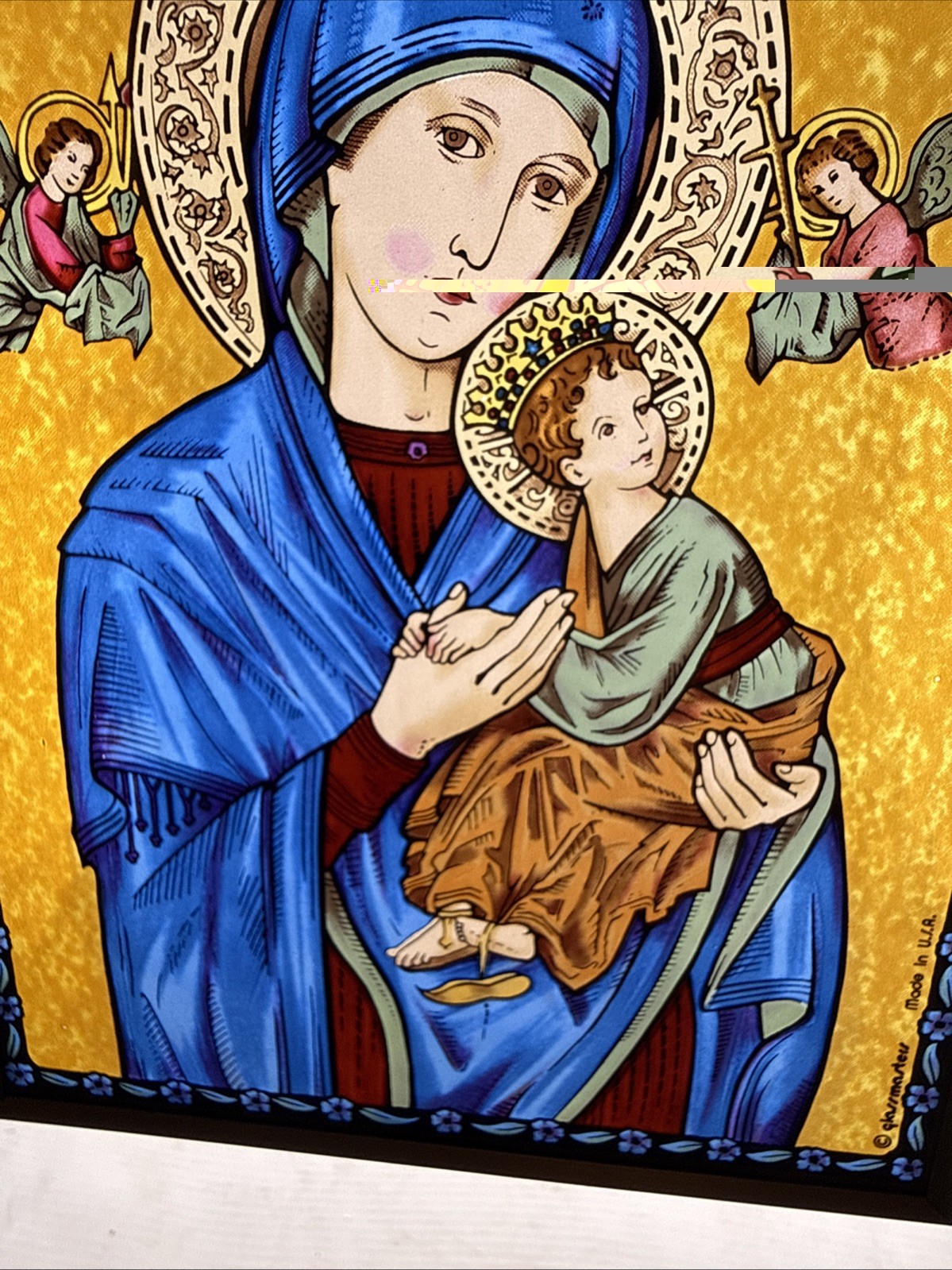 GLASSMASTERS Stained Glass Suncatcher Our Lady Of Perpetual Help 7 3/8″ x 5 3/8″