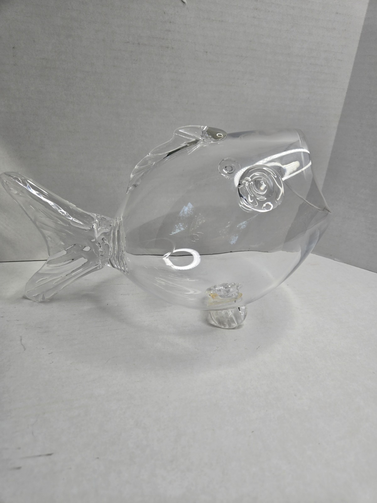 Glass Hand Blown Clear Gold Fish Vase Bowl Terrarium MCM