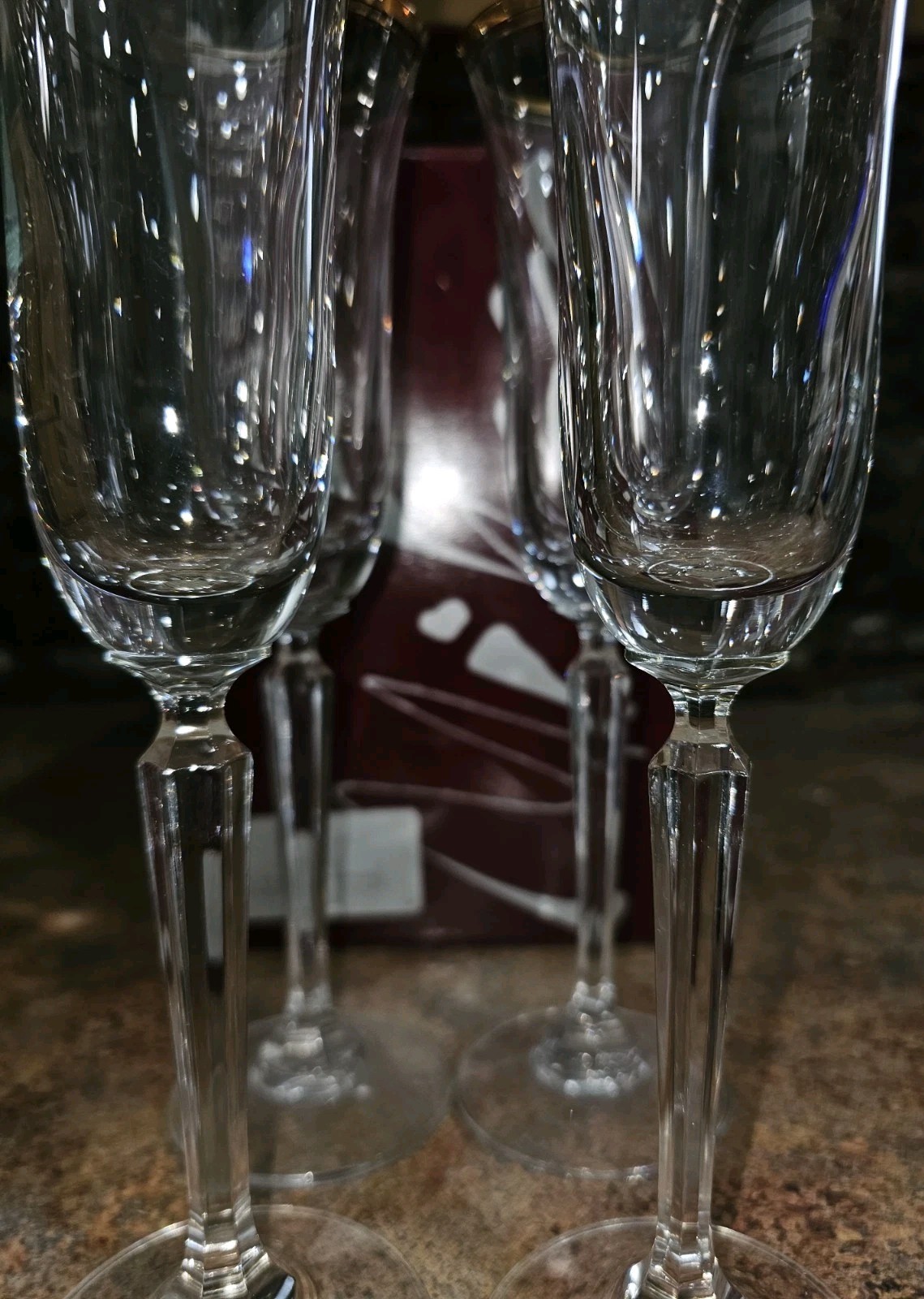 MIKASA – Full Lead Crystal 407 – Set of 4 – Wheaton – Champagne Flutes Gold Rim