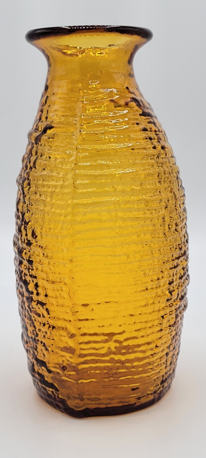 Blenko Strata Small Amber Textured Art Glass Vase 2135S 7.25″ Hand Blown MCM USA