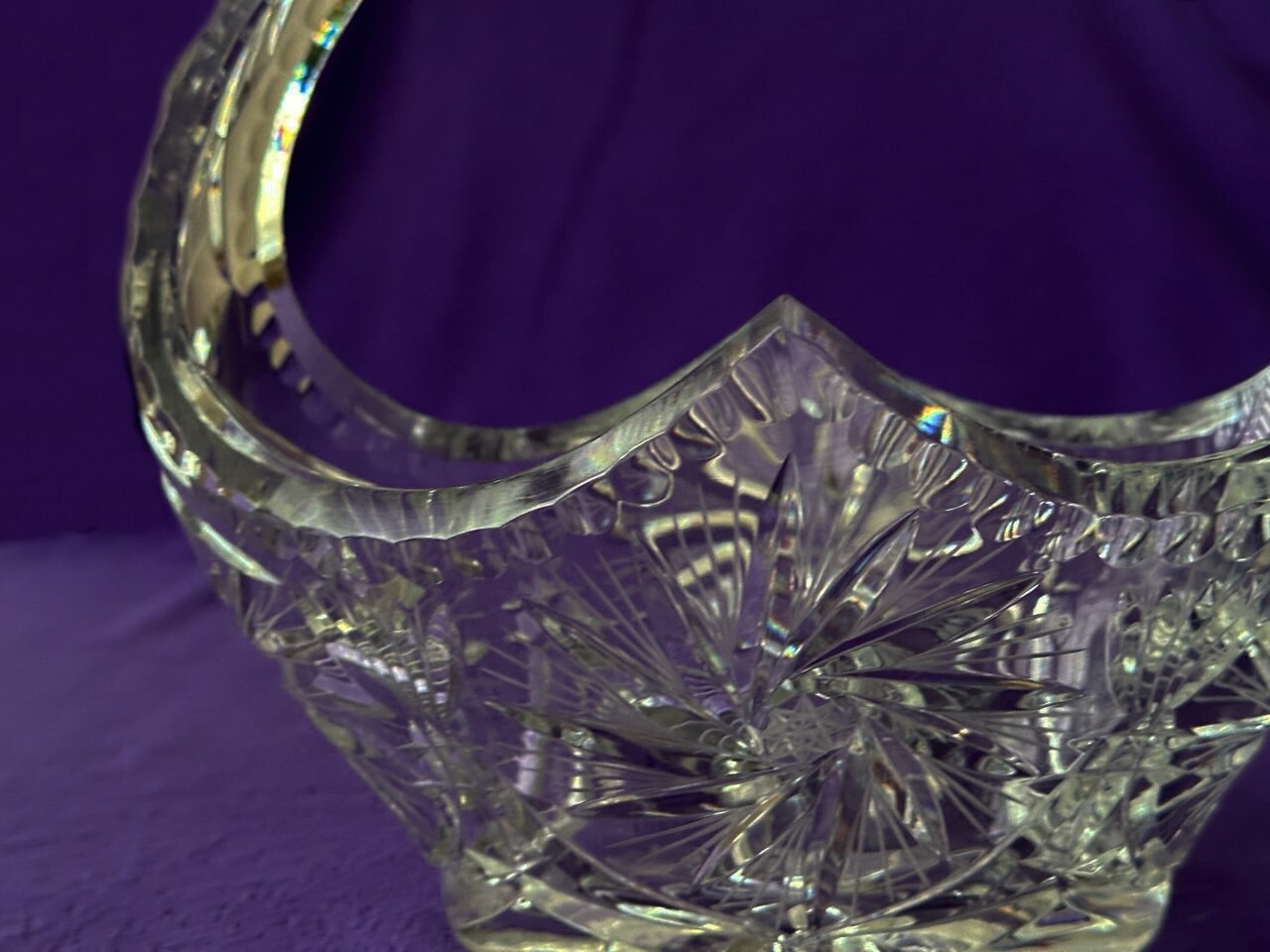 Antique Cut Class Crystal Basket 10″ l x 10″ h x 7.25″ w American Brilliant Prd.