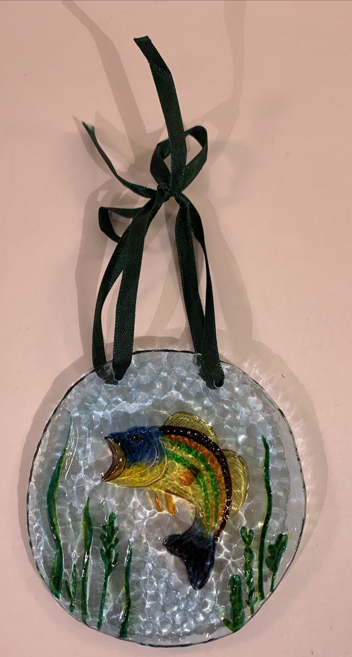 Largemouth Bass Glass Round Sun Catcher Ornament 4 in