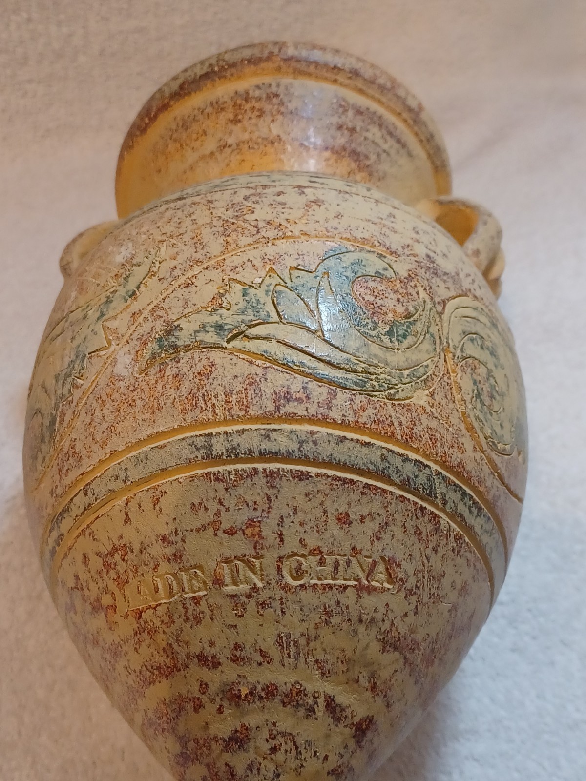 RUSTIC CERAMIC AMPHORA Vase With Metal Stand 11.5″ Mediterranean Pottery. A-23