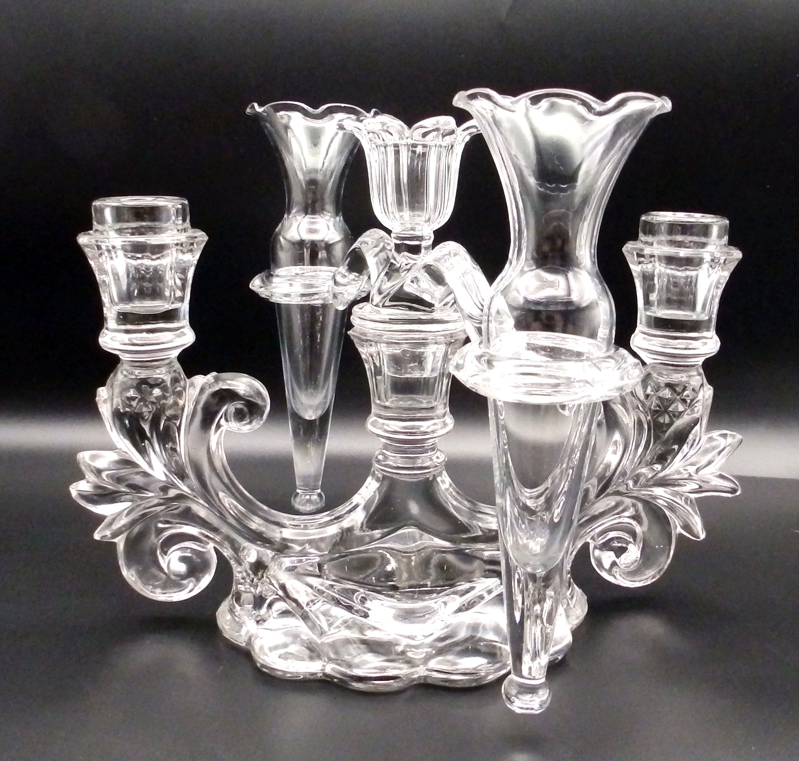 Vintage Cambridge Caprice Candelabra Epergne 3 Light 4 Arm Crystal Glass Clear