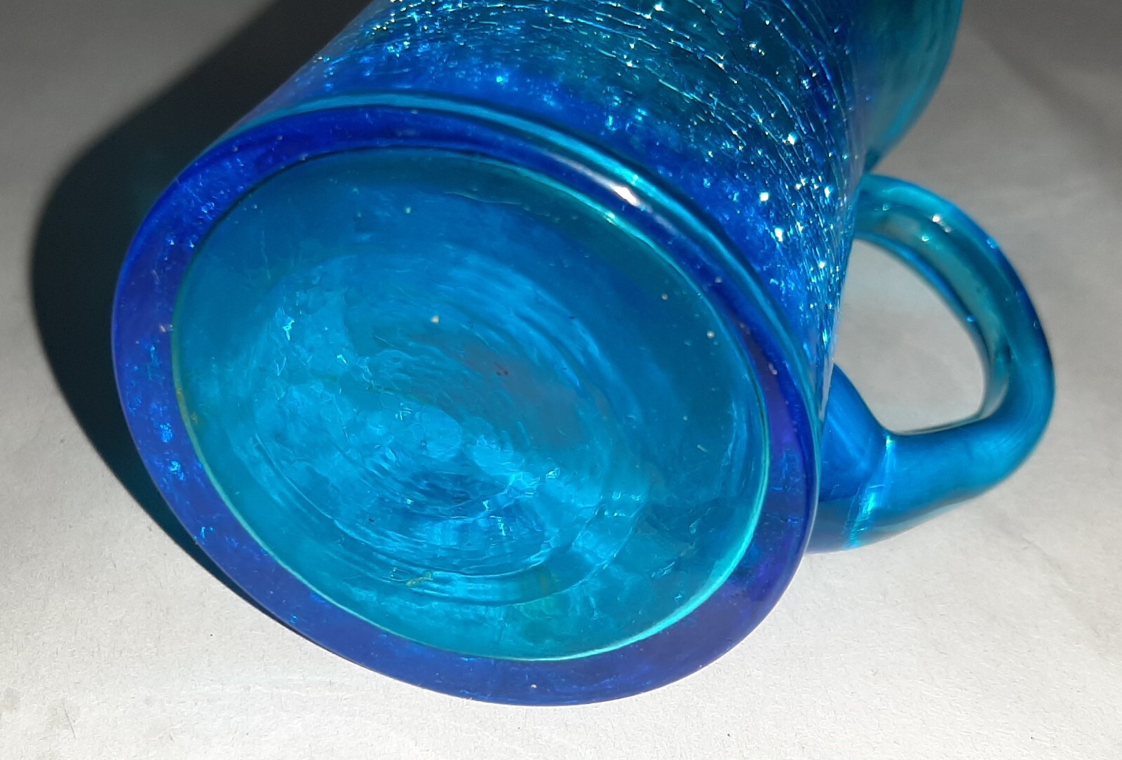 Vintage blue crackle glass creamer pitcher 3 3/8″