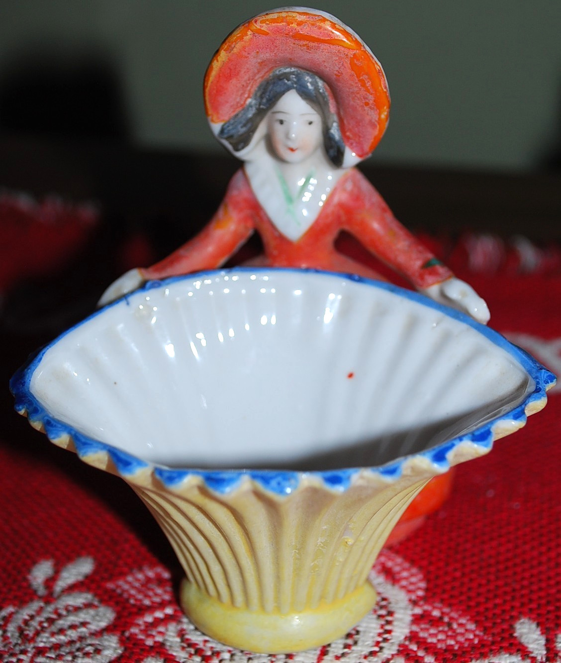 Vtg 1920s Set 2 Bud Vases GIRLS W BASKETS Hand Painted Porcelain Japan 4.25″