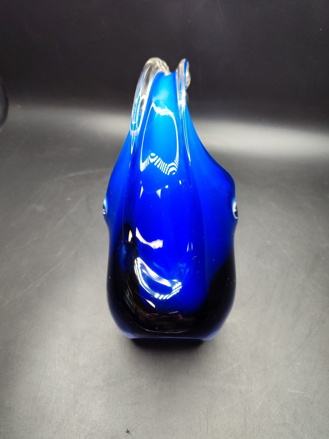 Murano Italian Hand Blown Glass Basket Candy/Nut Dish Cobalt Blue and White VTG