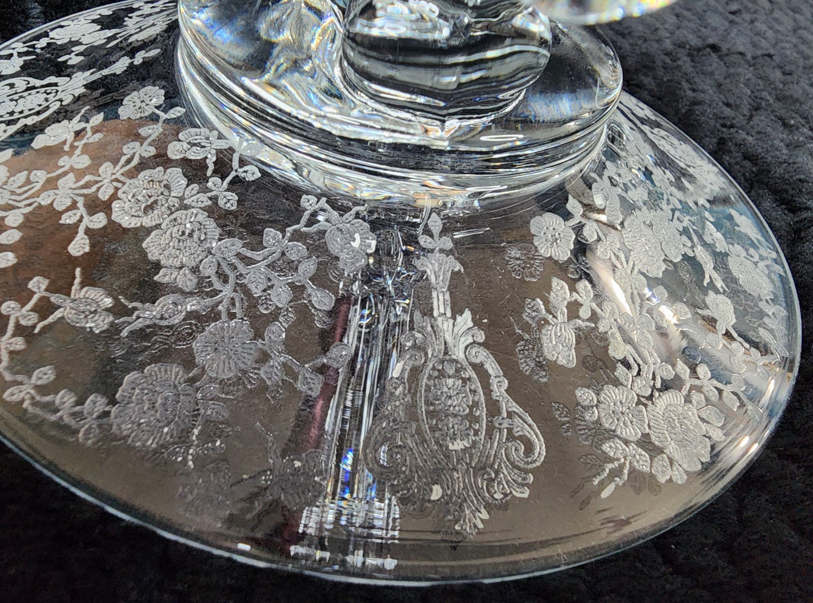 Cambridge Rose Point Keyhole Double Candlestick Holders | Pair | Etched UV Glow