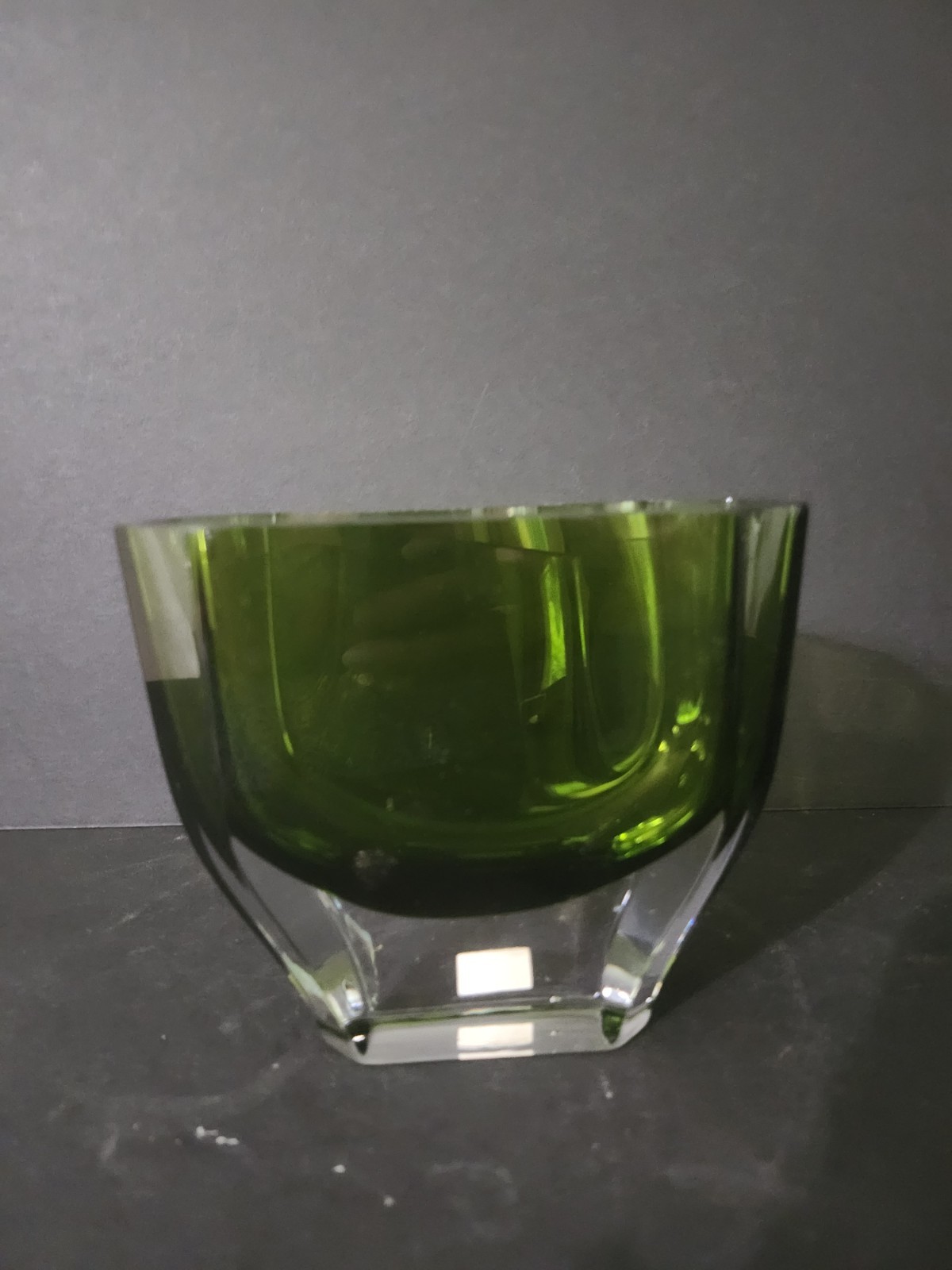 Vtg Green Glass Vase Gunnar Ander Lindshammar MCM Swedish FacetedArt Glass Vase