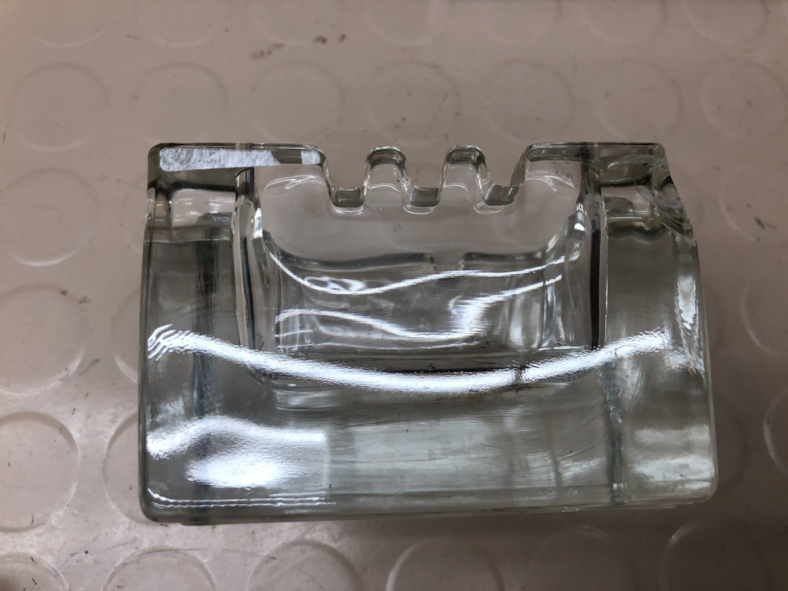 Vintage Clear Glass Ashtray, Heavy Art Deco Square Cube