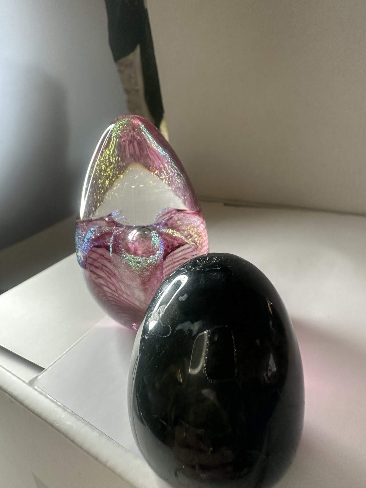 Glass Eye Studio GES 96 Pink Cranberry Passion Flower USA EGG Glass Paperweight
