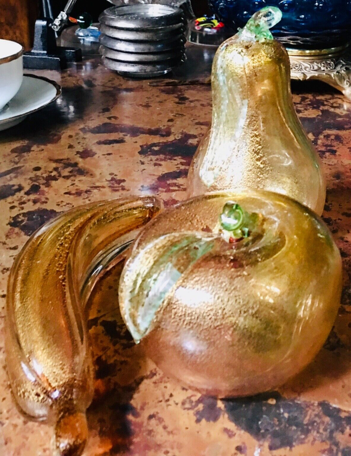 Vintage Italian Aventurine Glass Apple, Pear & Banana