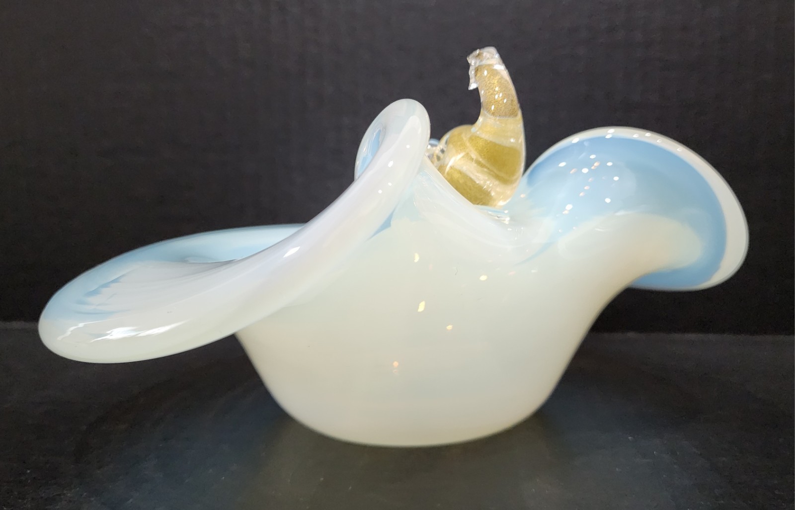Mid 20th Century Murano Attributed Opalescent Glass Bowl Perchin Gold Fleck Fish
