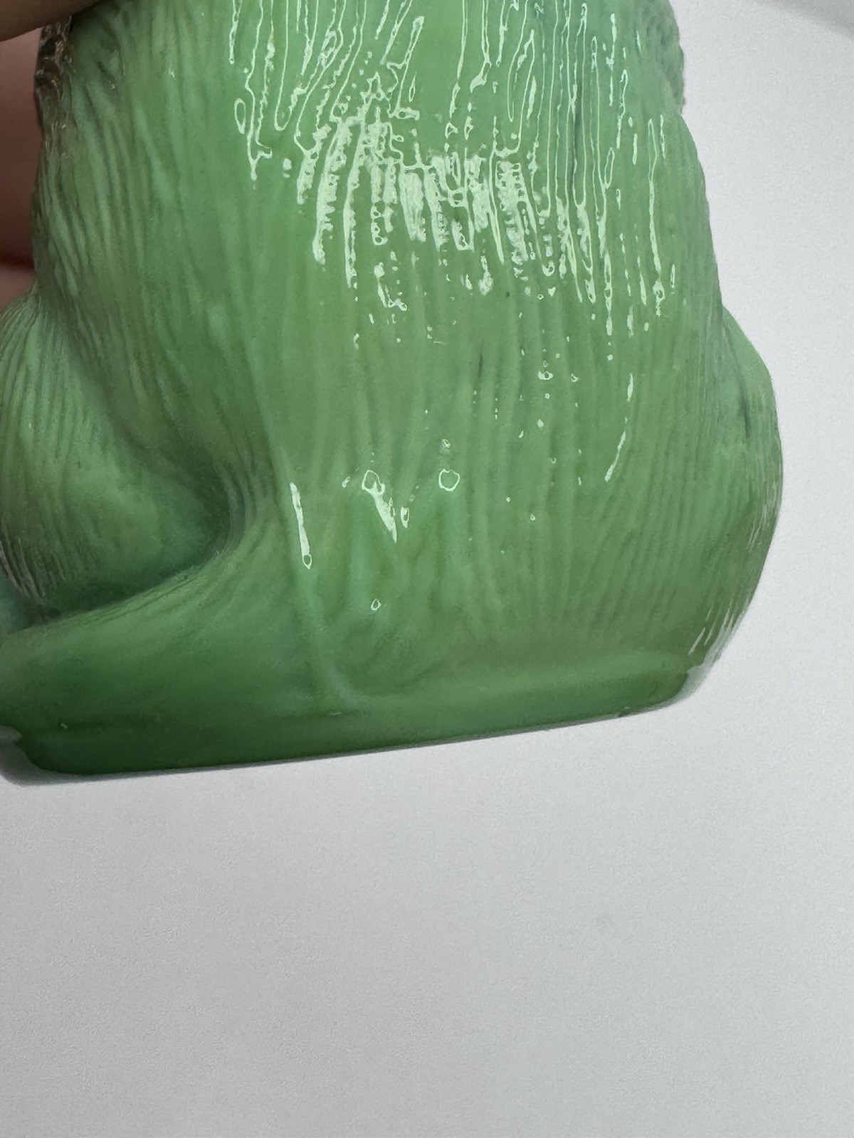 Mosser Glass Sitting Cat Figurine Opaque Jadite Grass Green Blue Slag Glossy