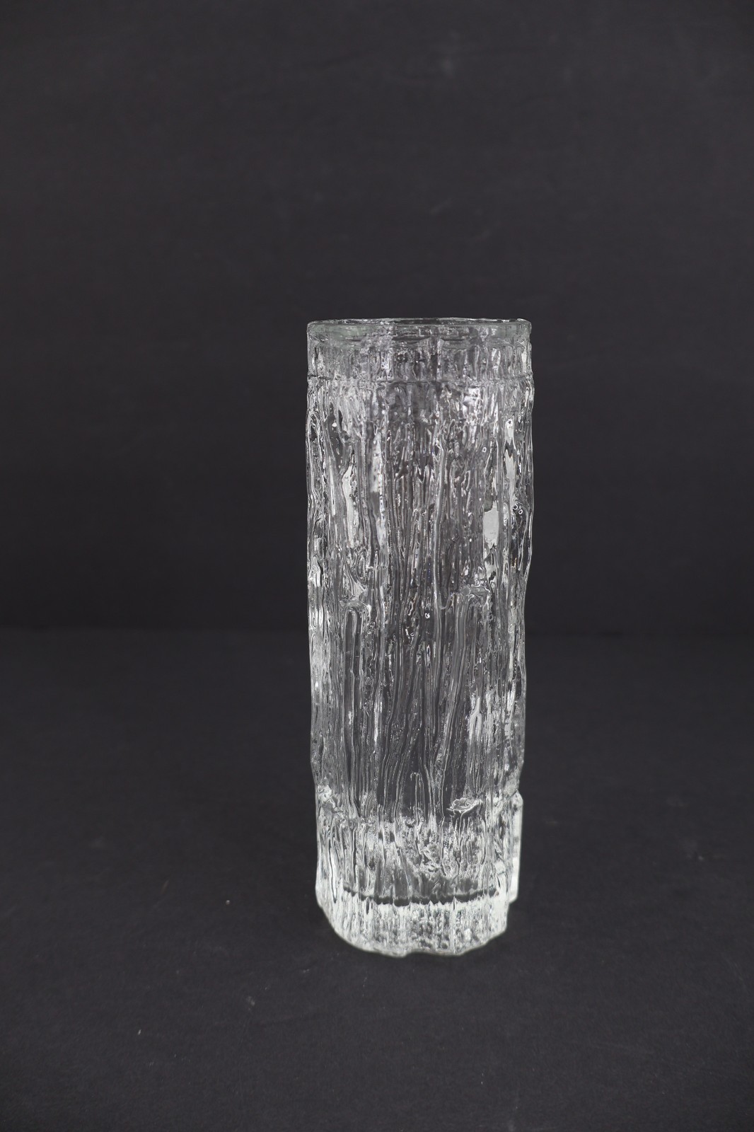 Ravenhead Bark Textured Clear Art Glass Cylinder Vase MCM British Ice Glass