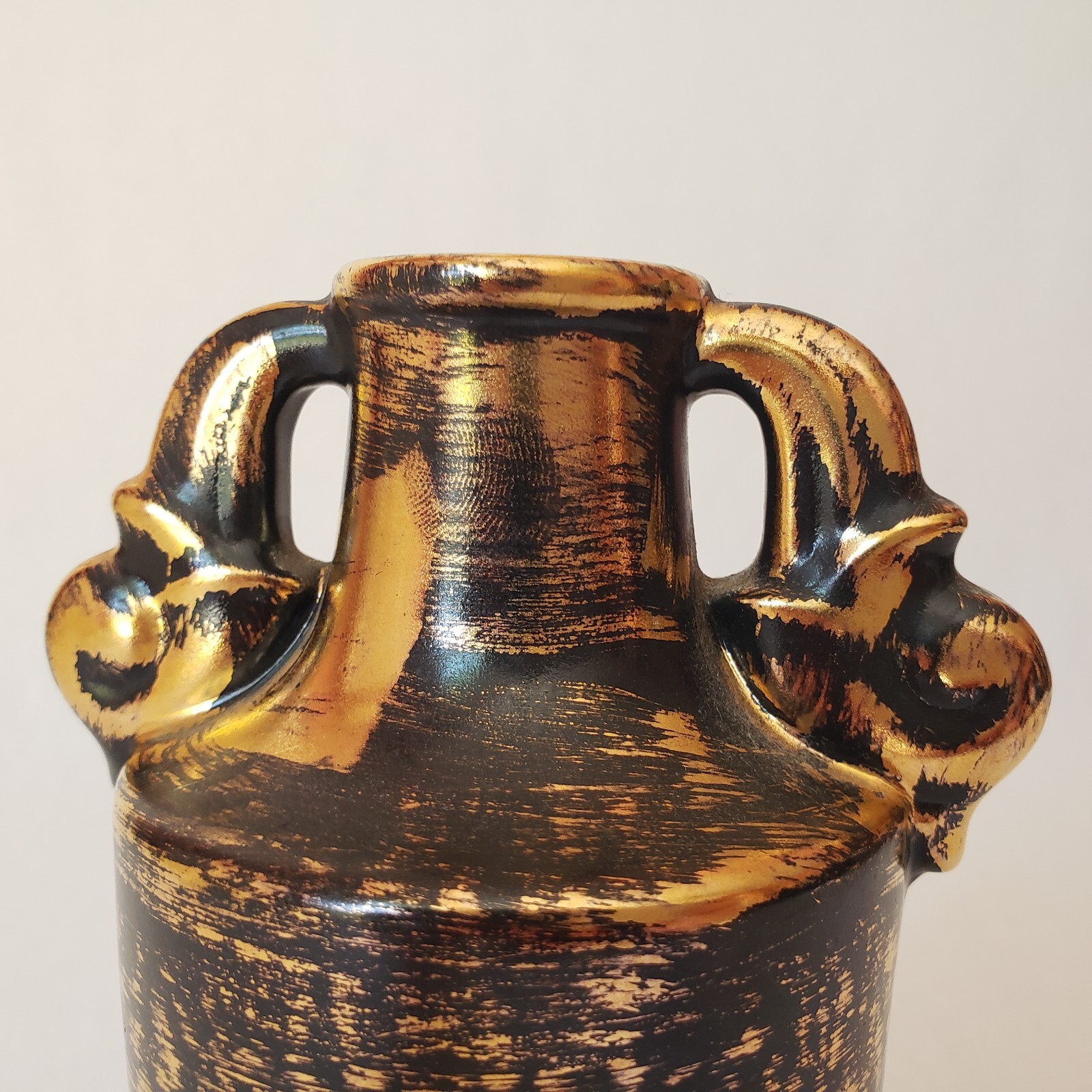 Stangl Pottery Black Gold Vase #3113 Hollywood Regency Style Orig Sticker 5.5″