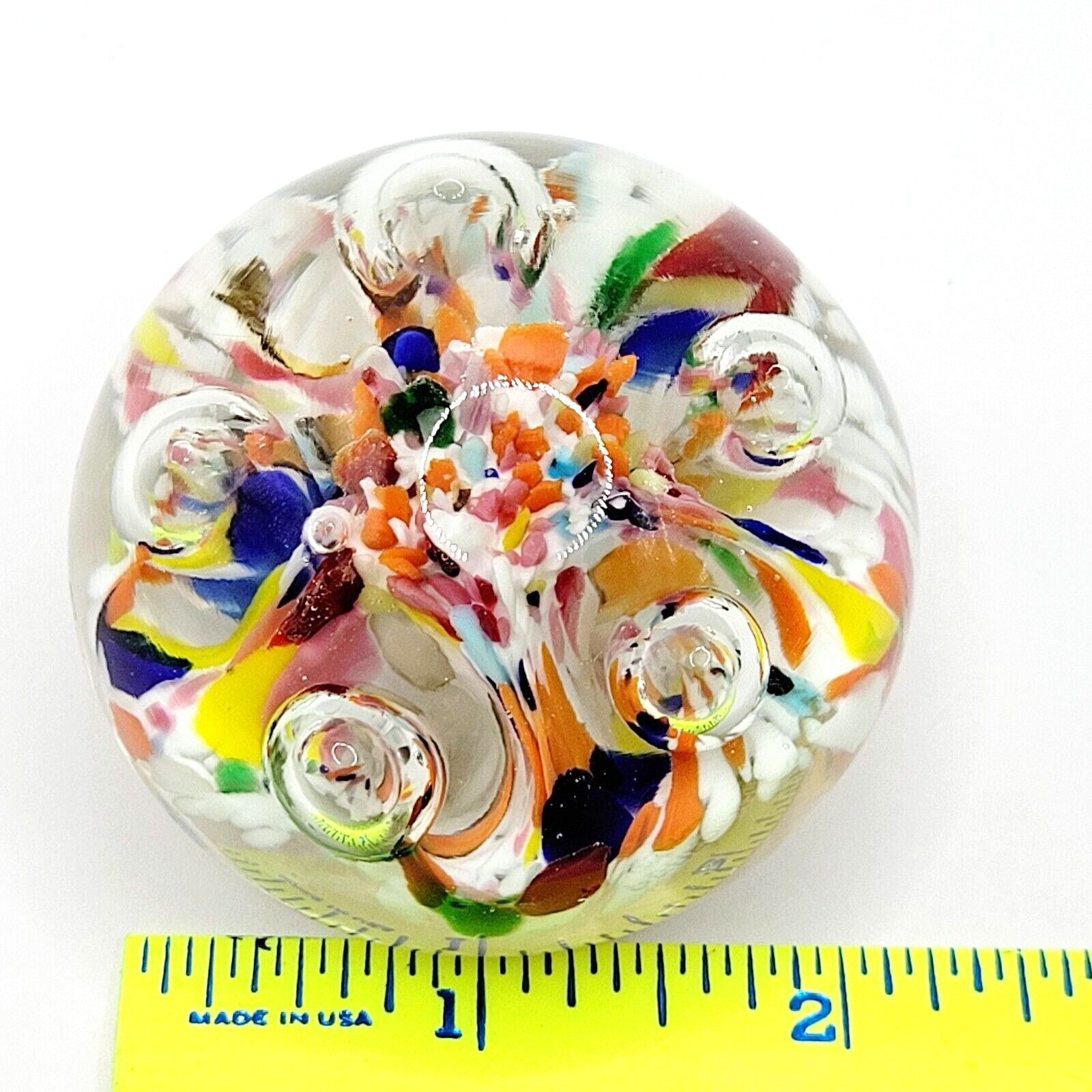 Maude Bob St Clair Colorful Art Glass Paperweight Control Bubbles 1975 Signed