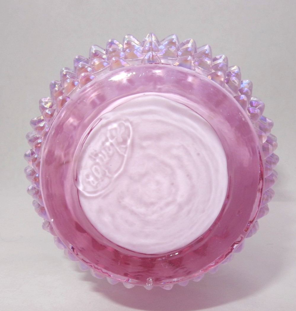 FENTON HOBNAIL VIOLET OPALESCENT IRIDIZED RUFFLED EDGE 5-3/4″ VASE CHIFFON PINK