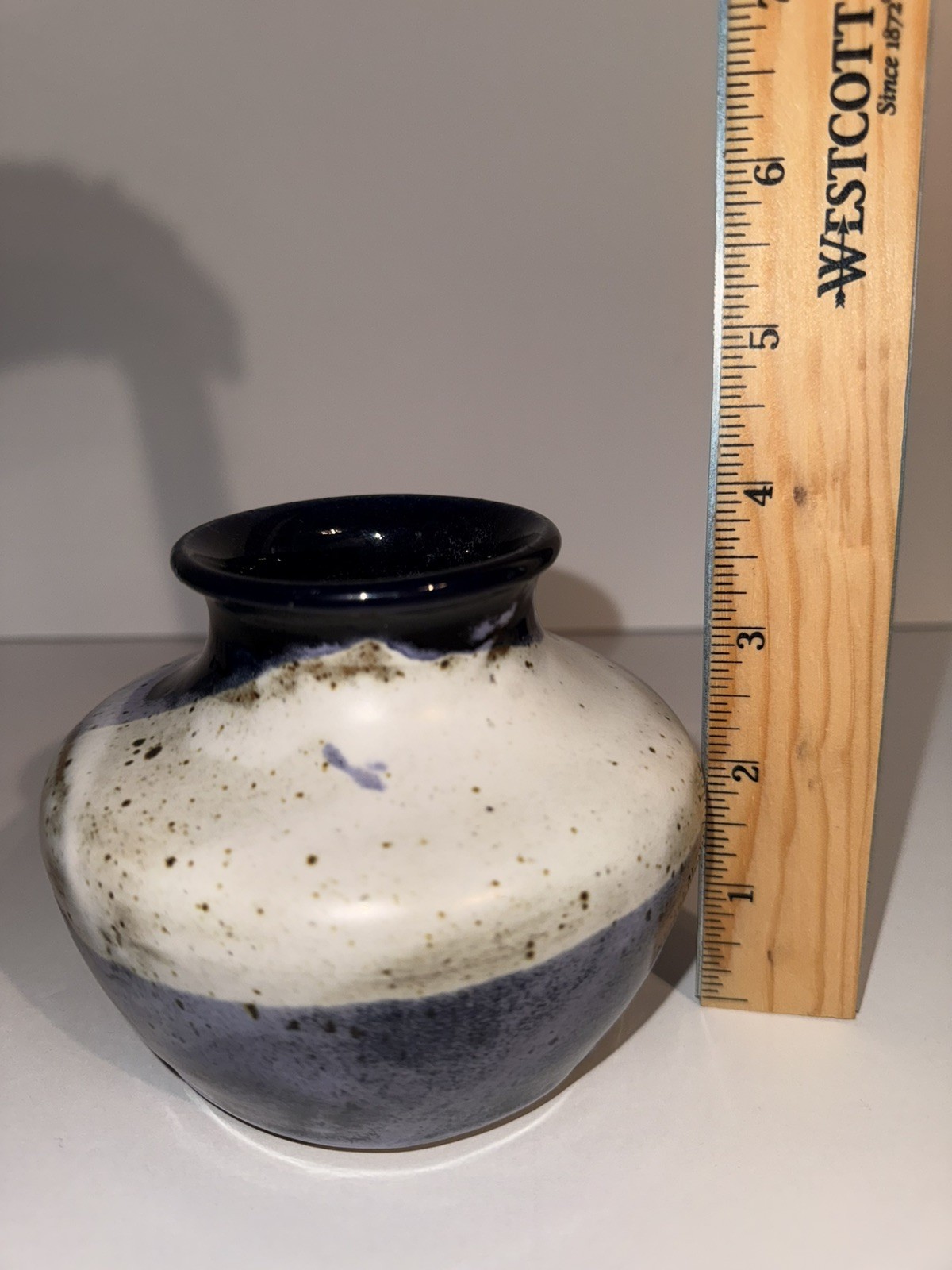 Studio Pottery Vase Blue And Earth Tones Signed